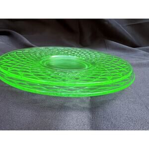 Imperial Diamond Green Depression Glass Quilted Bread Plates- 6”- Set Of 2